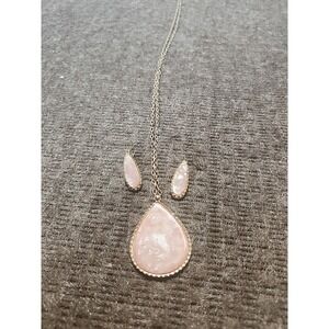 pink teardrop necklace and Dangle earrings Can Hook For Any Length
